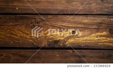 Detailed wood planks in warm tones with golden accents. Concept for designer textures or creating a rustic corporate identity, a minimalist, eco-friendly autumn banner Detailed wood planks in warm tones with golden accents. Concept for designer textures or creating a rustic corporate identity, a minimalist, eco-friendly autumn banner 131966928