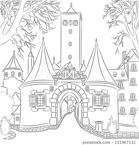 Vector drawing of ancient city gate in Rothenburg ob der Tauber 131967132