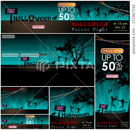 Set of  Halloween Multi Template Vector for poster, name card, cover, thrumpnail profile,  social media, digital vedio content header,  sale campaign . vector and illustration. 131967292