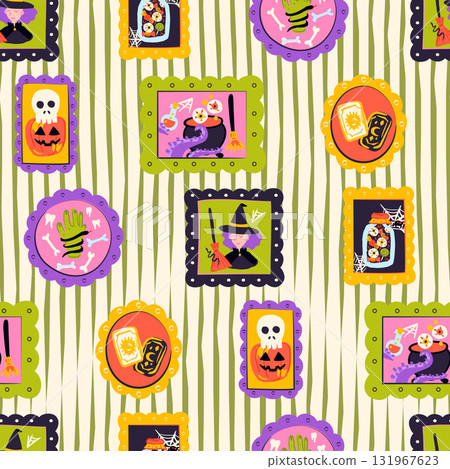 Halloween Wall Picture Seamless Pattern 131967623