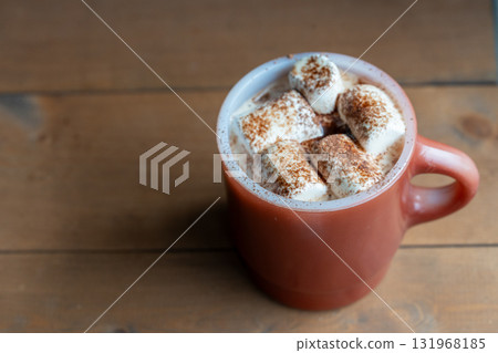 Marshmallow coffee and copy space on the left Marshmallow coffee and copy space on the left 131968185