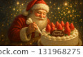 Illustration of Santa Claus decorating a strawberry Christmas cake 131968275
