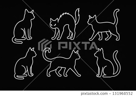Black cat silhouette and white line art - simple and easy-to-use cat design material Black cat silhouette and white line art - simple and easy-to-use cat design material 131968552
