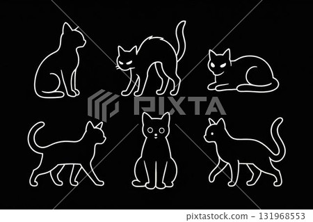 Black cat silhouette and white line art - simple and easy-to-use cat design material 131968553