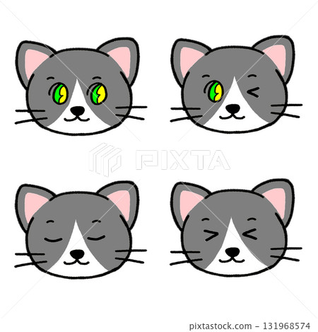 Set of Sparkling, Winking, Sleeping, and Smiling Faces of Calico Cats Set of Sparkling, Winking, Sleeping, and Smiling Faces of Calico Cats 131968574