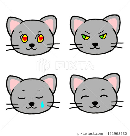 Express your emotions! Gray cat face icon (emotions, anger, sadness, love) illustration material 131968580