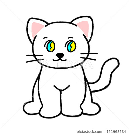 A white cat sitting with cute sparkling eyes _ whole body A white cat sitting with cute sparkling eyes _ whole body 131968584