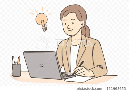 Illustration of a woman working on a computer (AI generated) 131968653