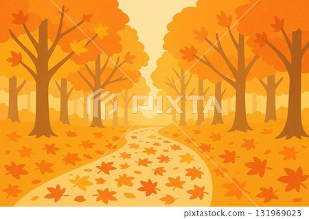 Autumn landscape illustration: A calm natural background with autumn foliage forest and mountains 131969023