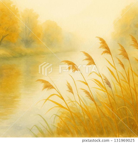 Autumn landscape illustration: A calm natural background with autumn foliage forest and mountains 131969025