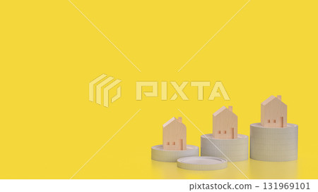 The Wood House On yellow Background for Property or Building concept 3d Render. The Wood House On yellow Background for Property or Building concept 3d Render. 131969101