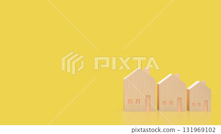 The Wood House On yellow Background for Property or Building concept 3d Render. The Wood House On yellow Background for Property or Building concept 3d Render. 131969102