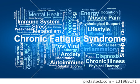 Chronic Fatigue Syndrome (CFS) Word Cloud. Medical Concepts On Exhaustion, Immunity, Sleep, Stress, And Long-Term Health Dynamics. 131969171