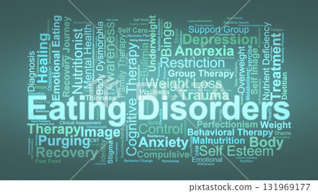 Eating Disorders Word Cloud. Key Concepts On Anorexia, Bulimia, Binge Eating, And Recovery. 131969177