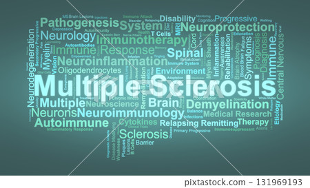 Multiple Sclerosis Word Cloud. Key Concepts On Autoimmunity, Neurology, Inflammation, And Central Nervous System Damage. 131969193