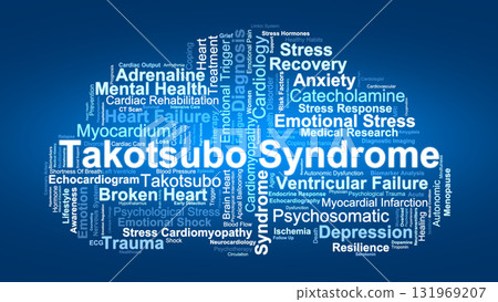 Takotsubo Syndrome Word Cloud. Key Concepts On Emotional Stress, Heart Dysfunction, Cardiomyopathy, and Psychological Impact on Cardiovascular Health. Takotsubo Syndrome Word Cloud. Key Concepts On Emotional Stress, Heart Dysfunction, Cardiomyopathy, and Psychological Impact on Cardiovascular Health. 131969207