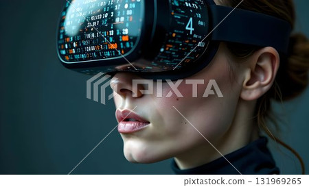 Woman in the Virtual Reality Mask in the Modern Future of Innovation Woman in the Virtual Reality Mask in the Modern Future of Innovation 131969265