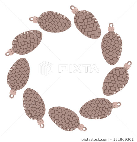 Simple festive round frame with Christmas decor. The simple vector design perfect for Christmas and New Year decorations or holiday greetings. 131969301