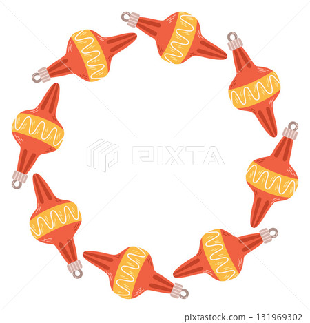 Simple festive round frame with Christmas decor. The simple vector design perfect for Christmas and New Year decorations or holiday greetings. Simple festive round frame with Christmas decor. The simple vector design perfect for Christmas and New Year decorations or holiday greetings. 131969302