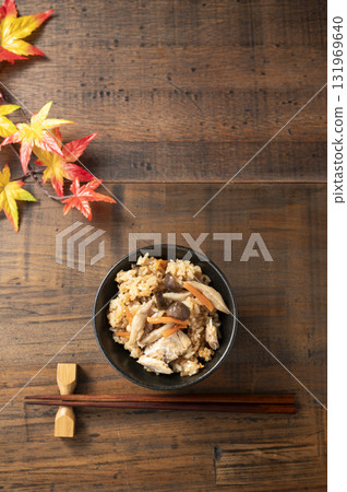 Canned salmon and mushroom rice 131969640