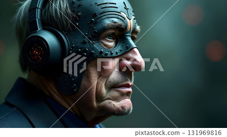 man in the Virtual Reality Mask in the Modern Future of Innovation Fantasy game man in the Virtual Reality Mask in the Modern Future of Innovation Fantasy game 131969816