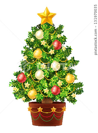 Illustration of a Christmas tree with colorful ornaments / vector, high resolution 131970035