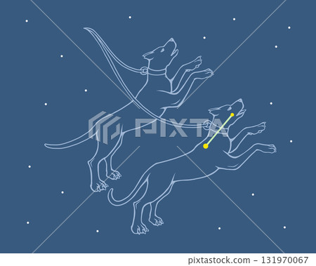 獵犬座漂浮在夜空中的插圖 131970067