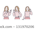 Illustration set of a woman pointing 131970206