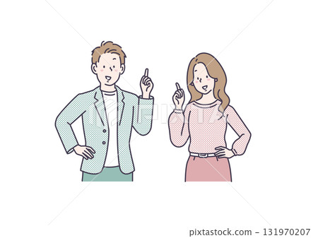 一名男子和一名女子指點和引導的插圖 131970207