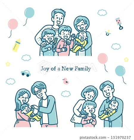 嬰兒和家庭的快樂時光插圖集簡單的顏色 嬰兒和家庭的快樂時光插圖集簡單的顏色 131970237