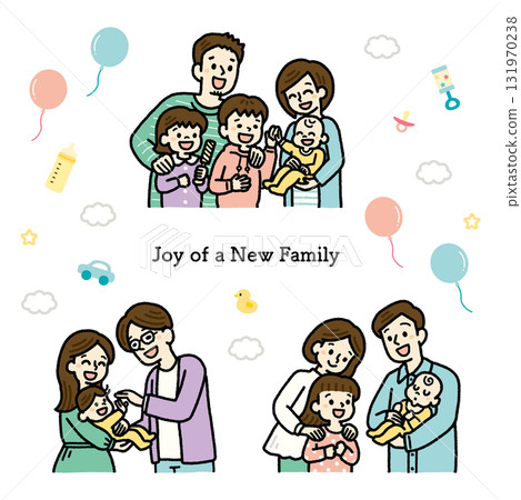 Colorful illustration set of various families and babies having fun 131970238