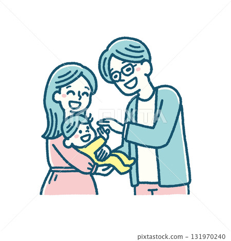 Dad, mom, baby, watching, smiling, hug, simple color, vector illustration Dad, mom, baby, watching, smiling, hug, simple color, vector illustration 131970240