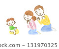 手繪插圖：孩子在便盆中進行如廁訓練，以及父母的支持 131970325