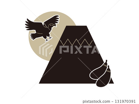 Illustration material of one Fuji, two hawks, and three eggplants Illustration material of one Fuji, two hawks, and three eggplants 131970391