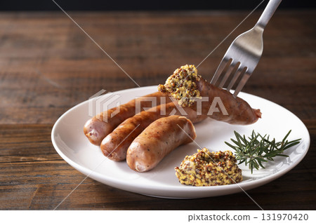 Crispy sausage with whole grain mustard Crispy sausage with whole grain mustard 131970420