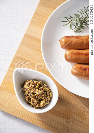 Crispy sausage with whole grain mustard Crispy sausage with whole grain mustard 131970425