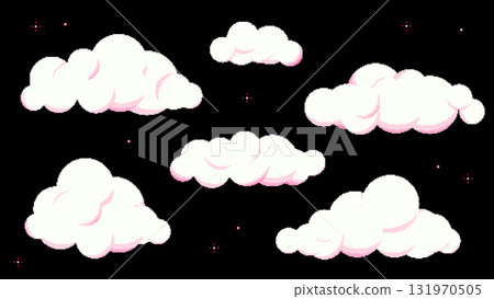 8位復古遊戲風格可愛雲朵插畫黑色背景 131970505