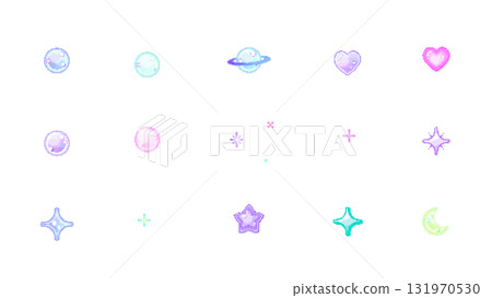 8-bit retro game style heart sparkling planet star moon illustration set with transparent background 8-bit retro game style heart sparkling planet star moon illustration set with transparent background 131970530