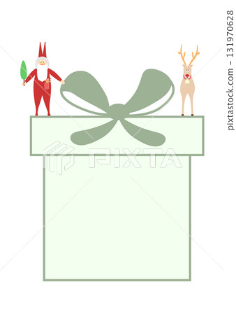Christmas gift box frame illustration background with cute Santa Claus and reindeer 131970628