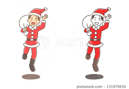Christmas - A young man jumping in Santa Claus costume Christmas - A young man jumping in Santa Claus costume 131970656