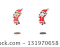 Christmas - A boy dressed as Santa Claus jumping energetically 131970658
