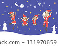 Christmas - A family dressed as Santa Claus jumping energetically 131970659