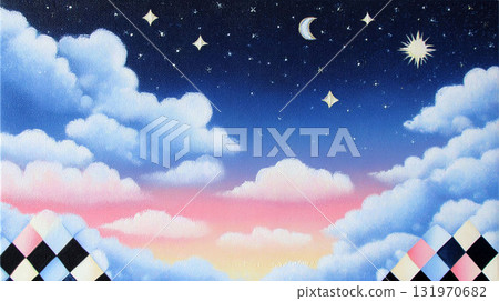 夢幻般的夜空與雲彩和星星的插圖背景 夢幻般的夜空與雲彩和星星的插圖背景 131970682