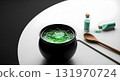 Bubbling green potion in black cauldron with potion ingredients 131970724