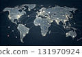 The image displays a world map with glowing nodes interconnected by lines, representing global 131970924