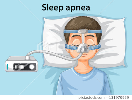 Child Using CPAP Machine for Sleep Apnea Treatment 131970959