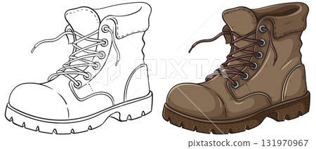 Work Boot Vector Illustration with Color and Outline Versions Work Boot Vector Illustration with Color and Outline Versions 131970967