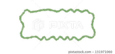 Wavy chalk rectangle frame with green border and organic contour. Rough outline forms a background template for text. Rectangle border creates a unique organic frame for template use. 131971060