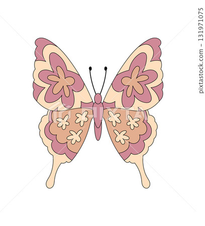 Groovy y2k butterfly in a colorful funky floral nature style. Hippie flower shape and retro influence for a groovy element. Funky character with vibrant graphic style, trendy and vintage appeal. Groovy y2k butterfly in a colorful funky floral nature style. Hippie flower shape and retro influence for a groovy element. Funky character with vibrant graphic style, trendy and vintage appeal. 131971075