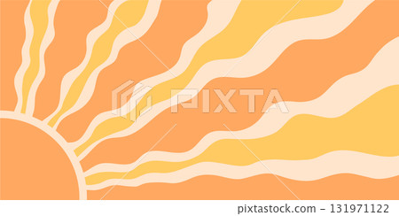 Groovy retro sun burst pattern background with orange and yellow burst in horizontal format. sun and ray design merges sunshine y2k in an abstract, vibrant style ideal for creative backgrounds or 131971122